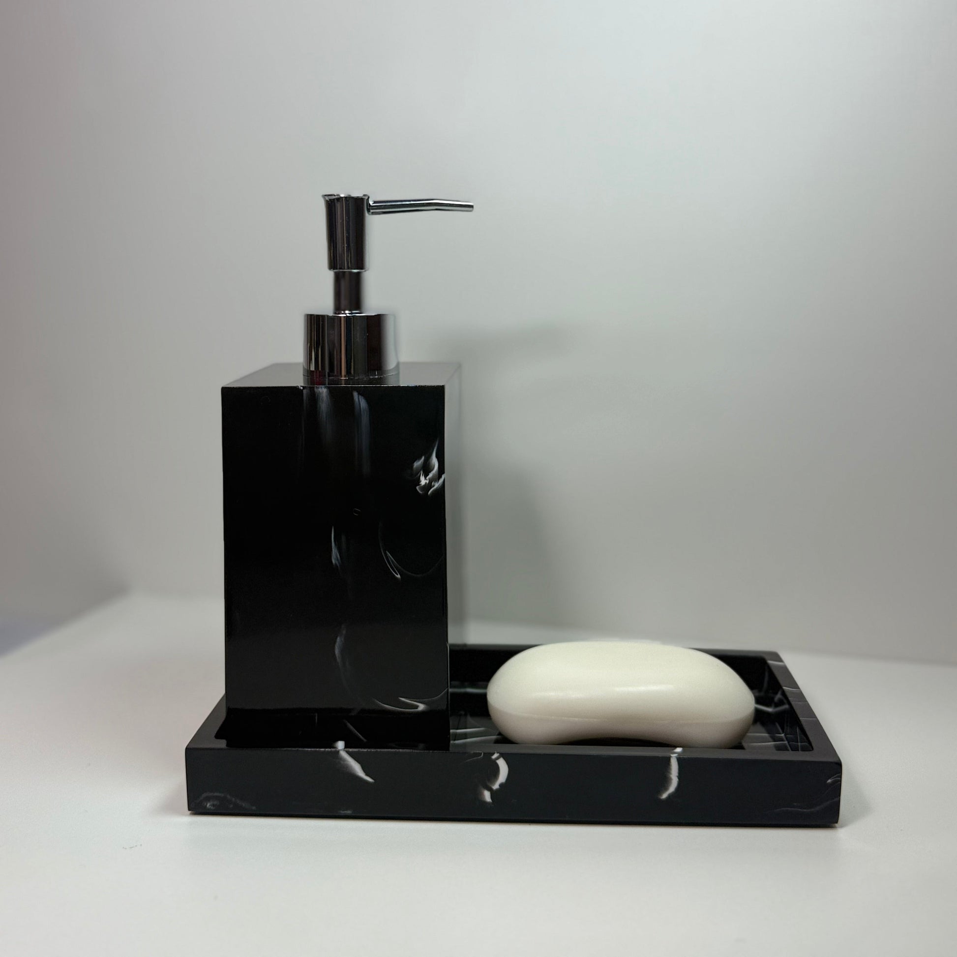 Ceramic liquid soap dispenser 450mL and solid soap holder set