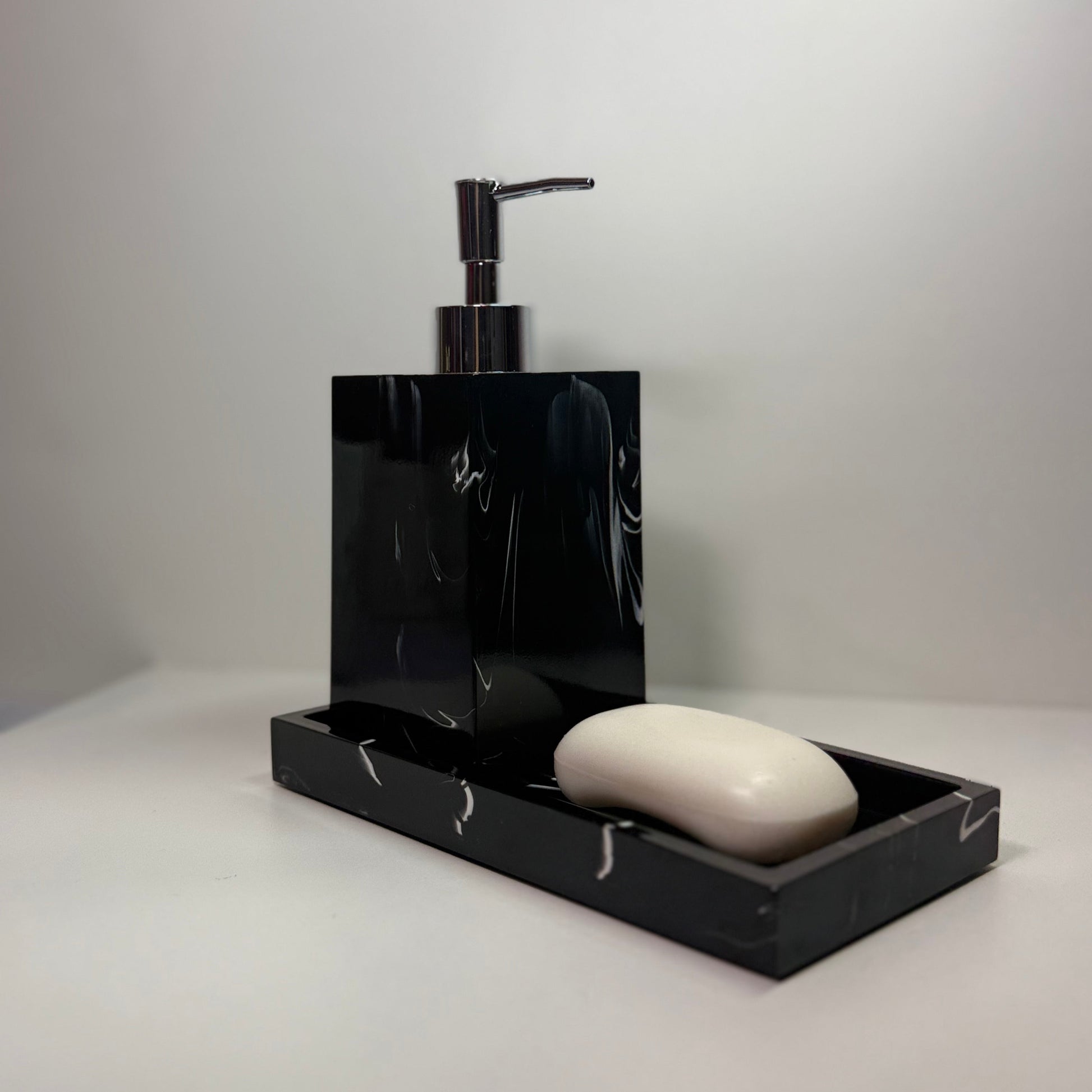 Ceramic liquid soap dispenser 450mL and solid soap holder set