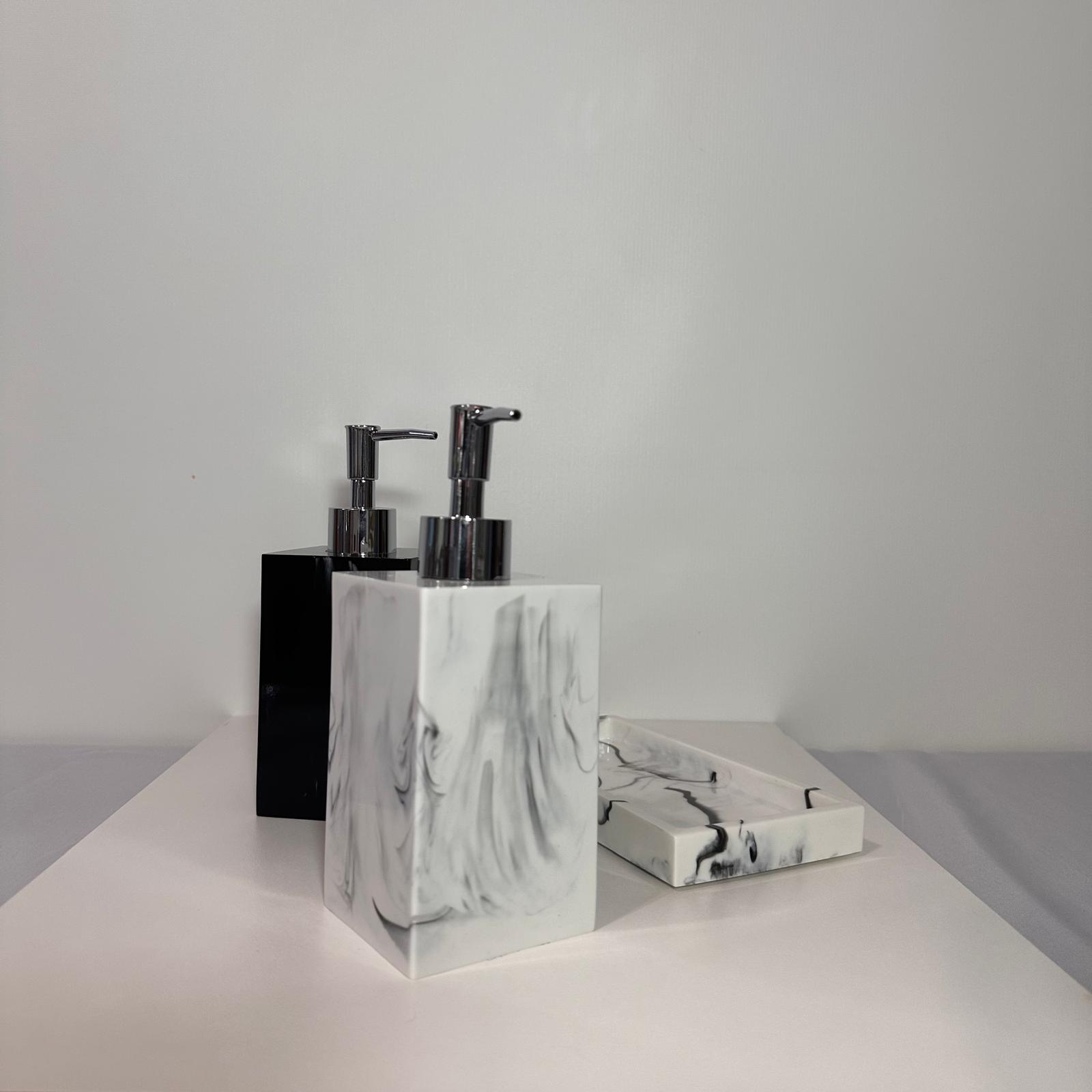 Ceramic liquid soap dispenser 450mL and solid soap holder set