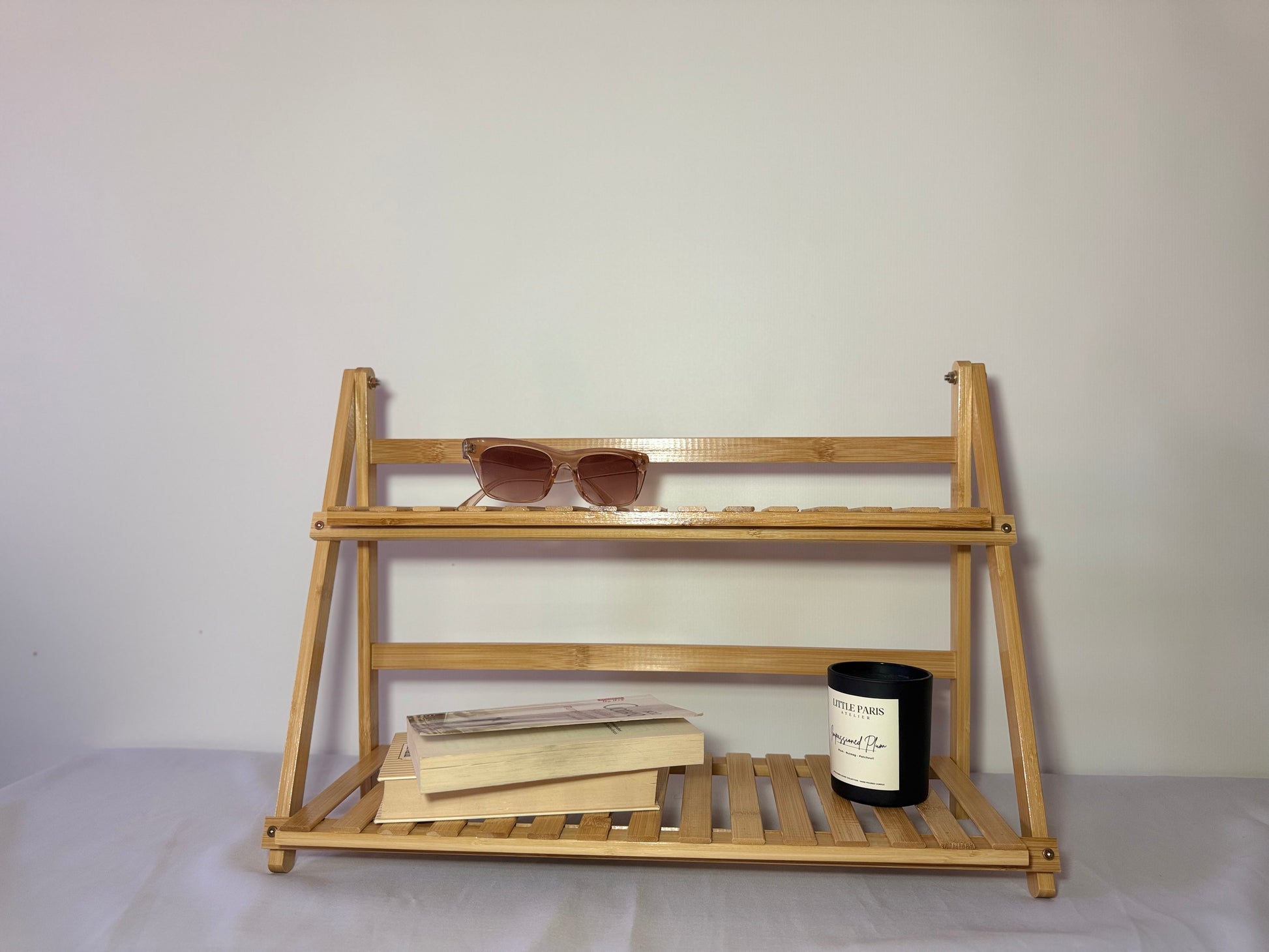 Desktop bamboo storage rack with 2 levels, 50cm x 18cm x 35cm