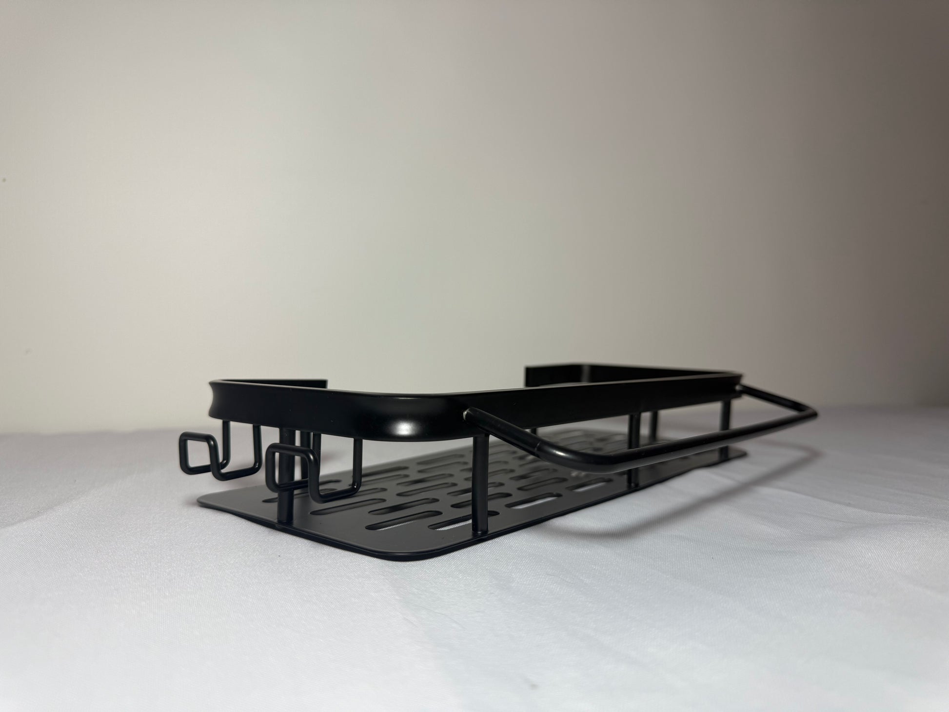 Bathroom shelving unit with 2 shelves, Installation with adhesive band, 30cm x 13cm x 5 cm, Black