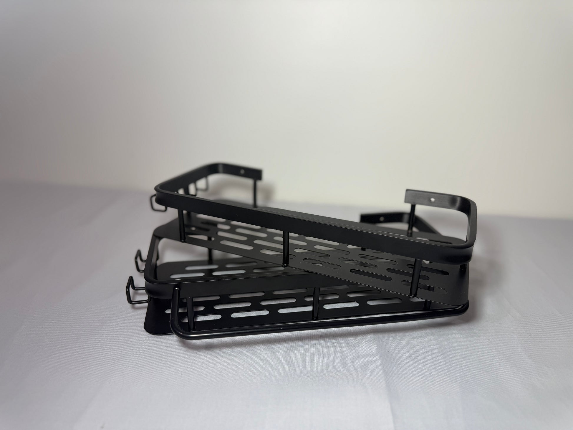 Bathroom shelving unit with 2 shelves, Installation with adhesive band, 30cm x 13cm x 5 cm, Black