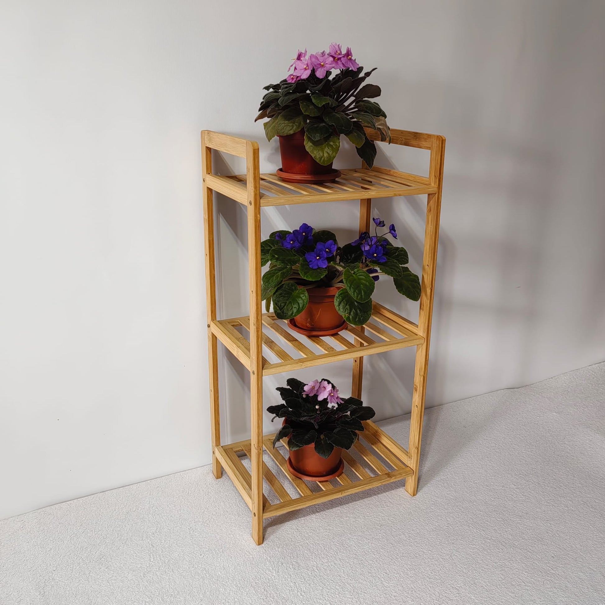 Etajera deschisa cu 3 polite din bambus, 35cm x 25cm x 71cm