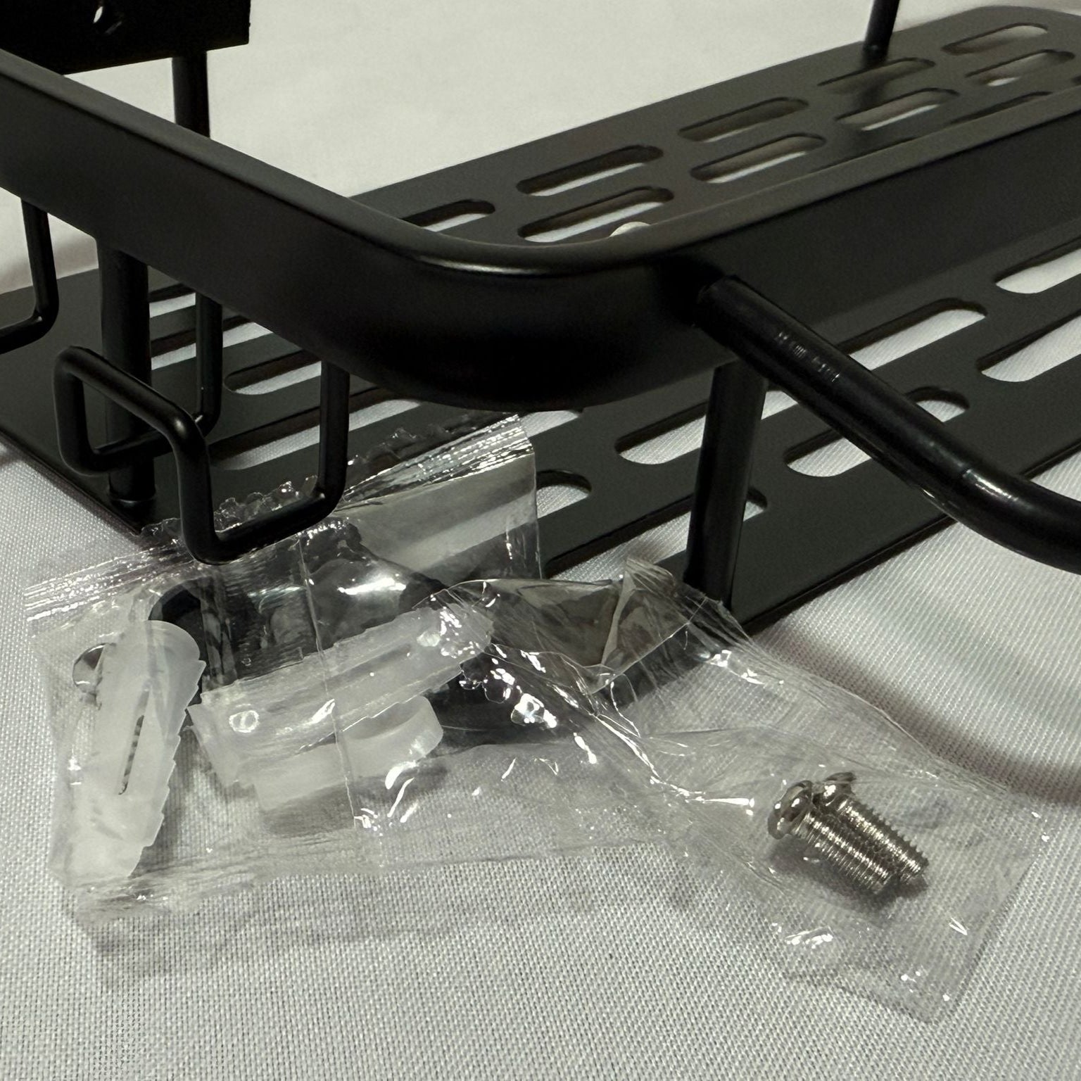 Bathroom shelving unit with 2 shelves, Installation with adhesive band, 30cm x 13cm x 5 cm, Black