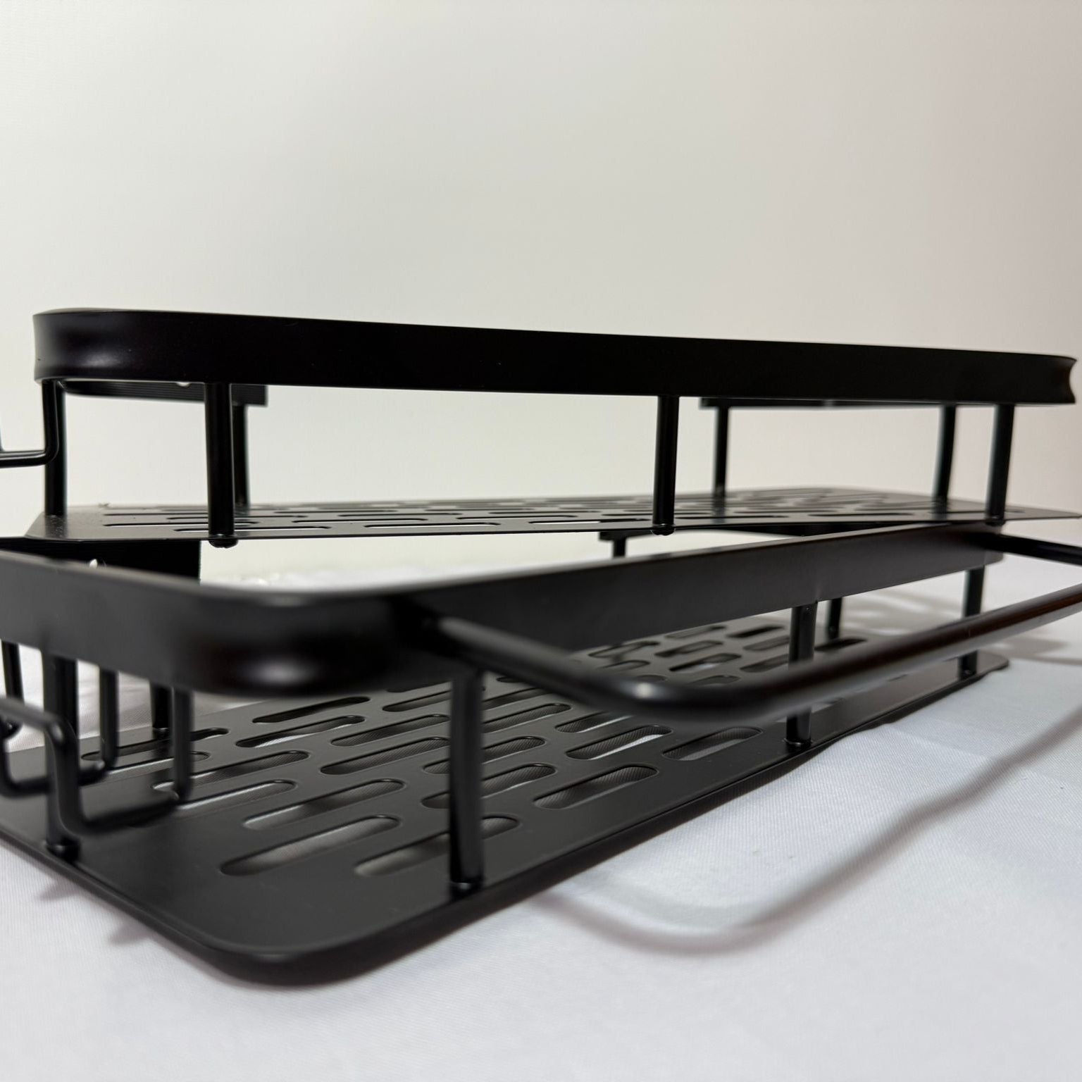 Bathroom shelving unit with 2 shelves, Installation with adhesive band, 30cm x 13cm x 5 cm, Black