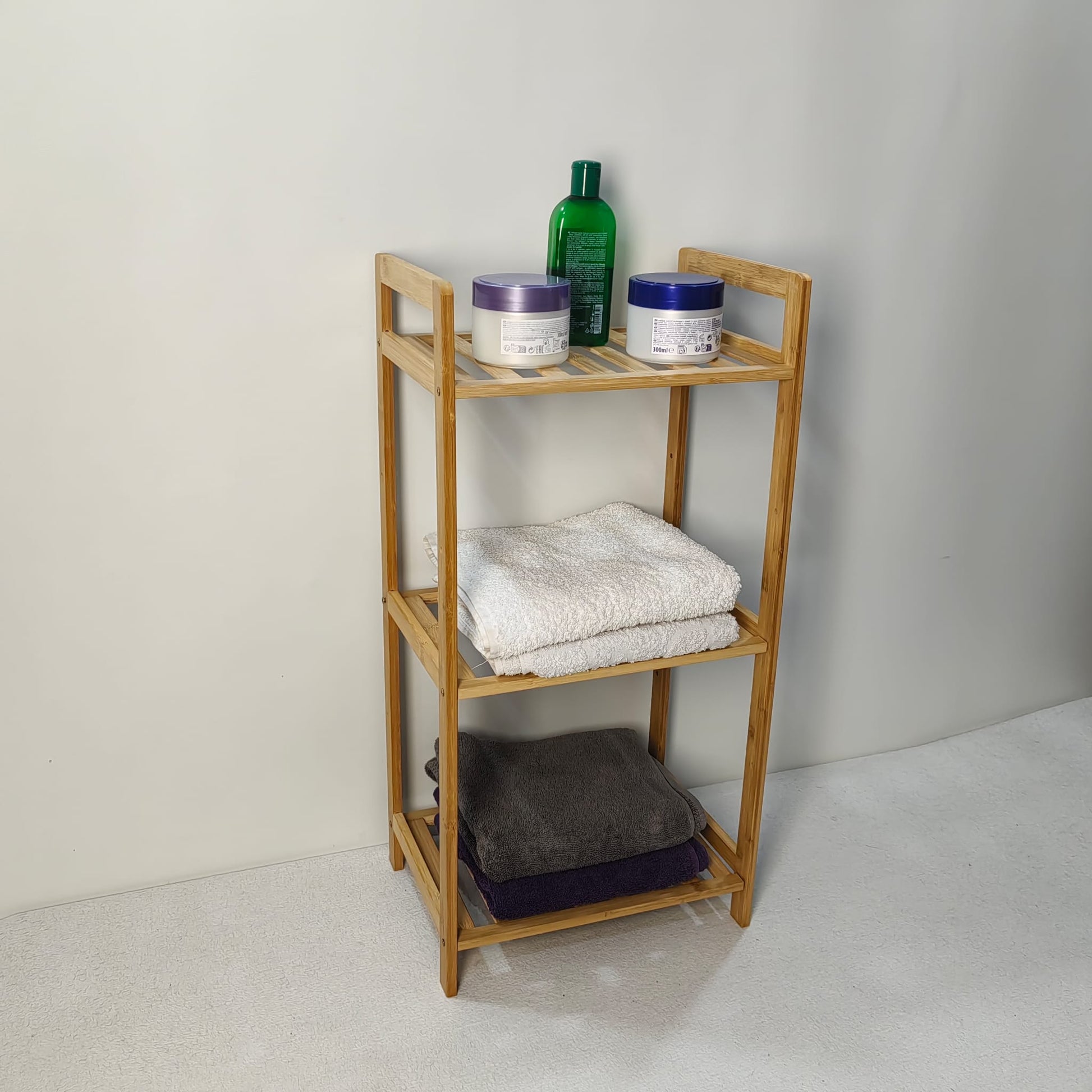 Etajera deschisa cu 3 polite din bambus, 35cm x 25cm x 71cm