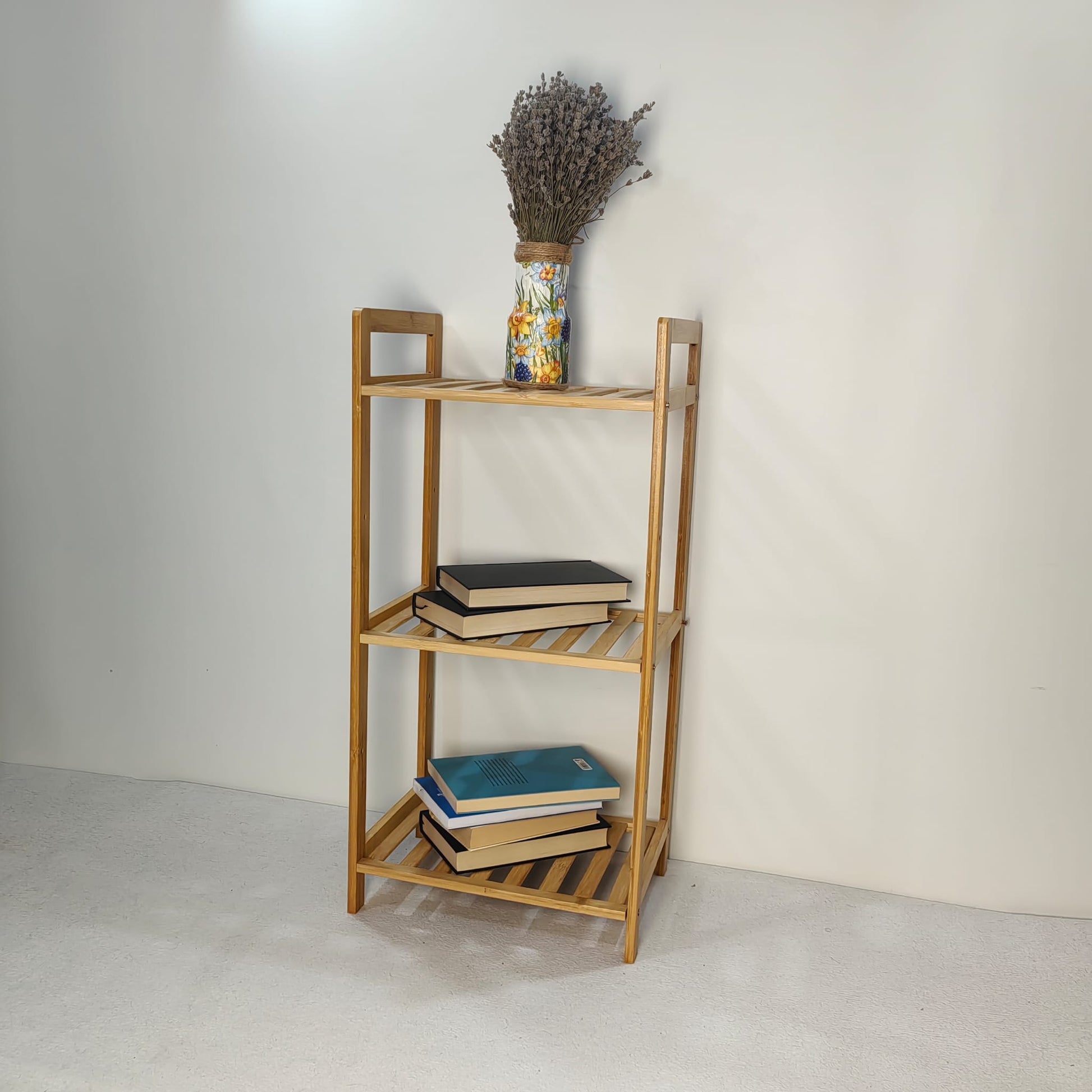 Etajera deschisa cu 3 polite din bambus, 35cm x 25cm x 71cm
