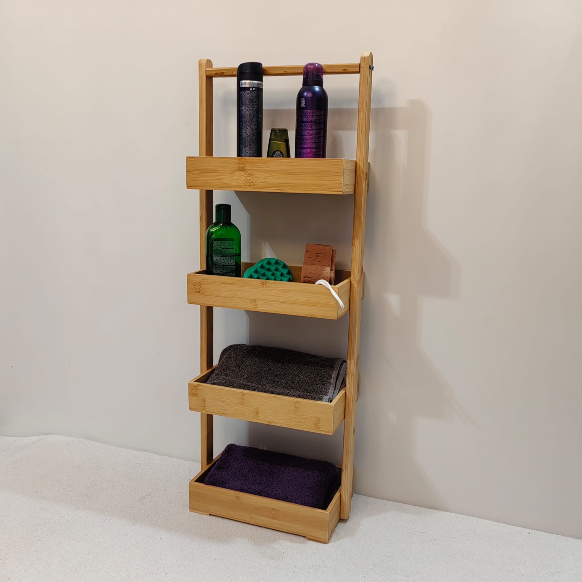 Bamboo standing bathroom shelf with 4 levels, 31cm × 18cm × 84.5cm