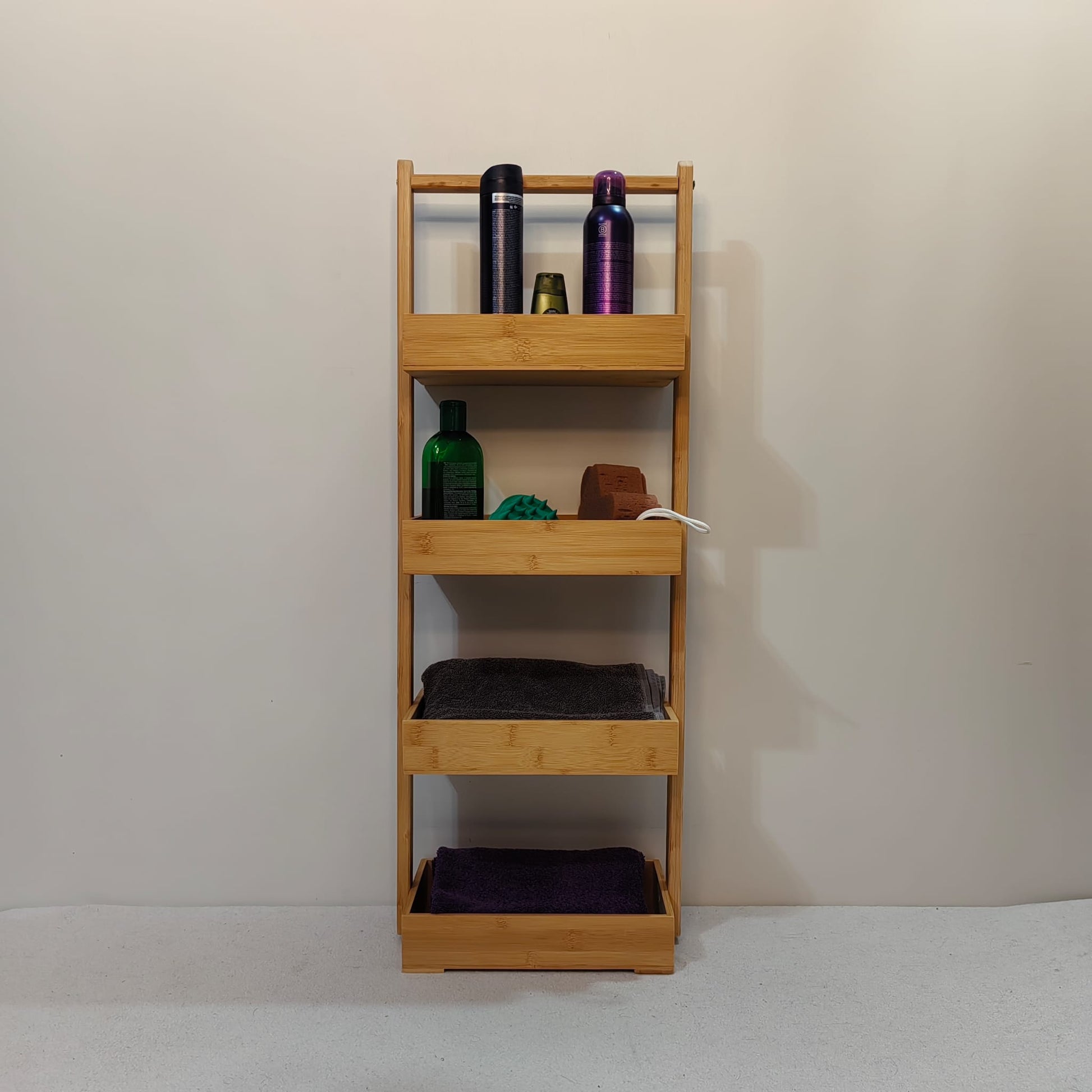 Bamboo standing bathroom shelf with 4 levels, 31cm × 18cm × 84.5cm