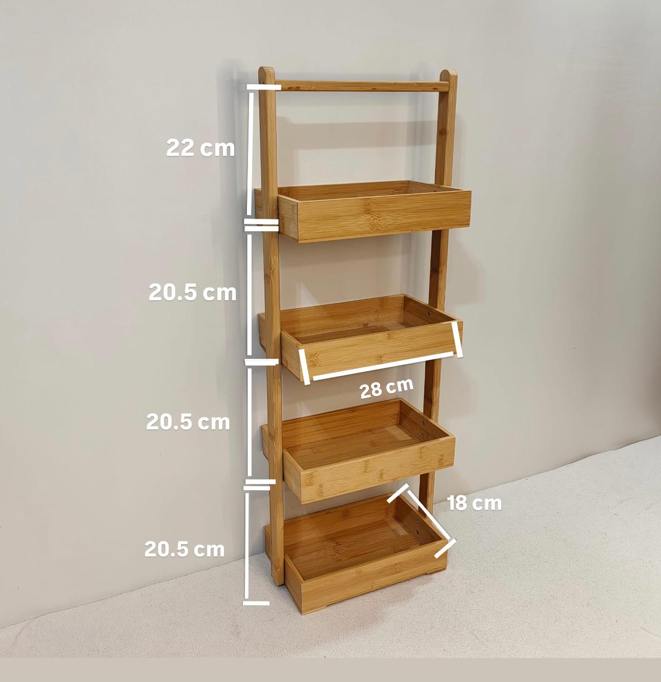 Bamboo standing bathroom shelf with 4 levels, 31cm × 18cm × 84.5cm